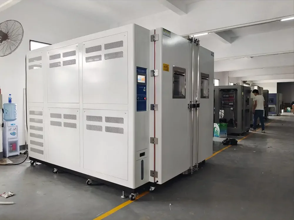 Row of temperature and humidity test chambers in a laboratory